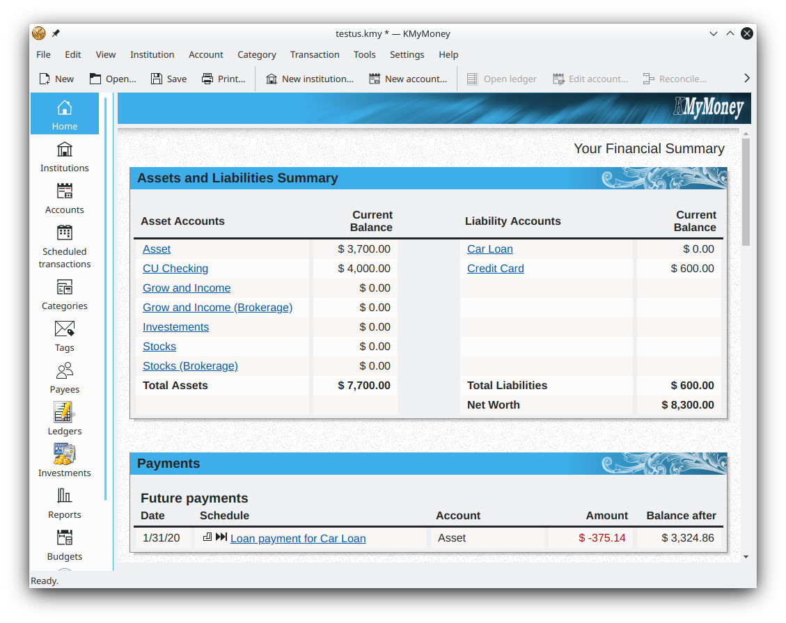 The financial summary gives you an overview of your finances